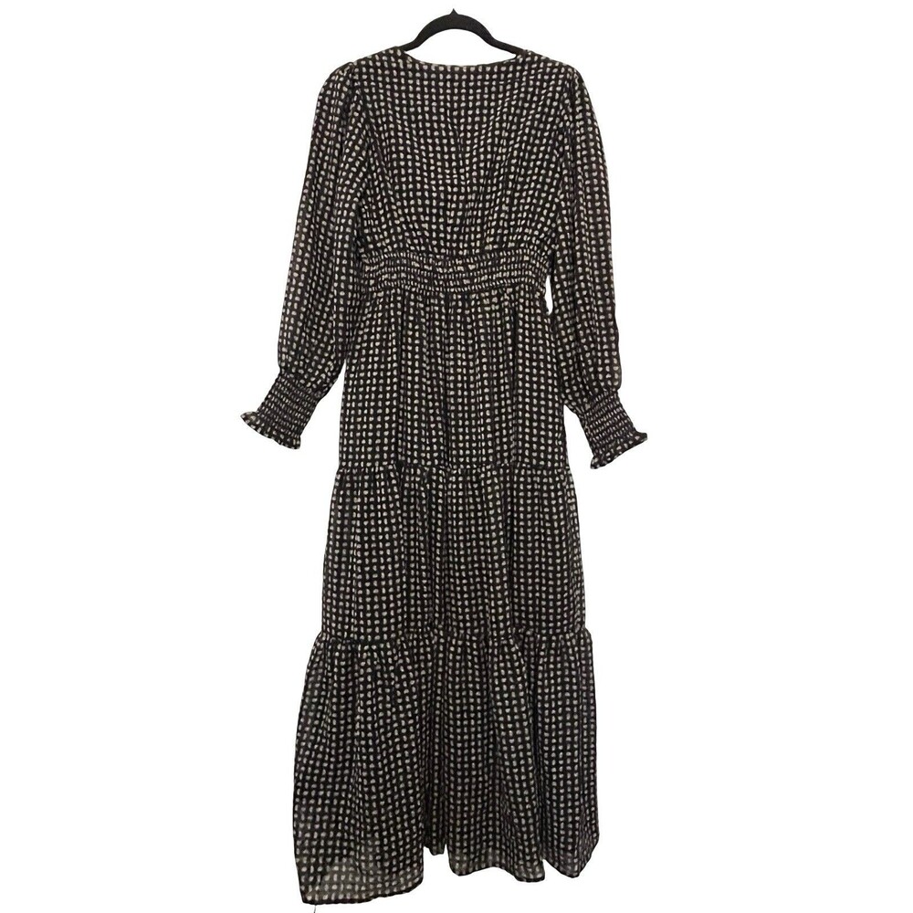 In Loom Black Paisley Print Boho Maxi Dress Smocked Waist Long Sleeve Size S - Picture 8 of 8